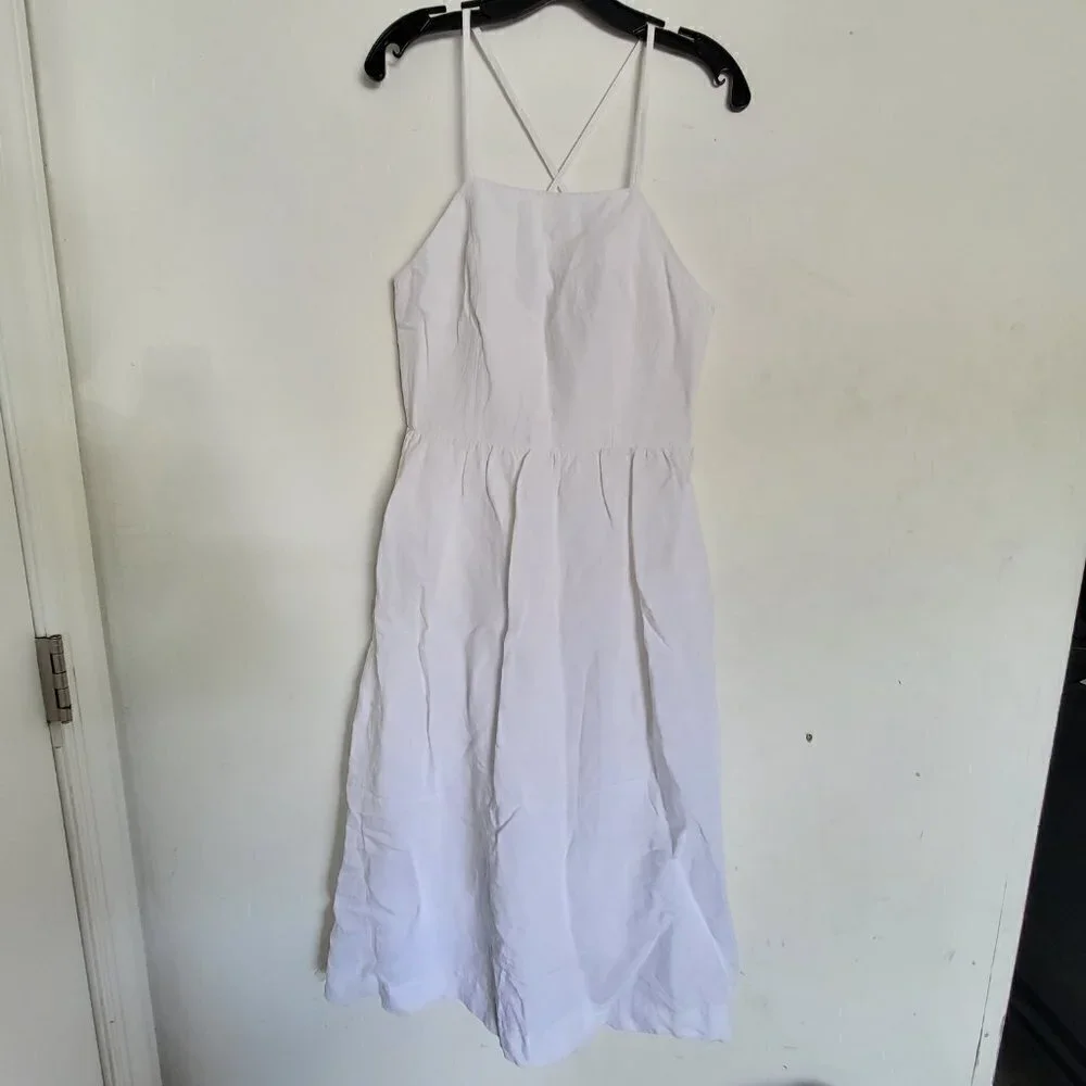 Abercrombie & Fitch Linen White Tank Button Side Midi Dress Size Small Tall